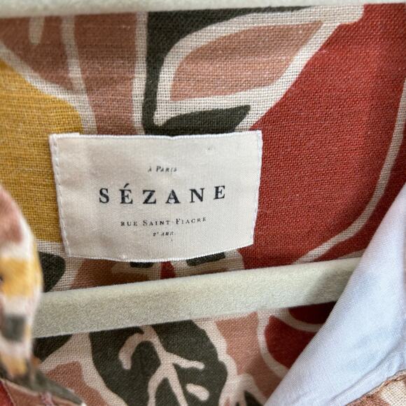 Sezane shift dress tropical leaf print safari casual vacation resort size medium - Picture 2 of 6